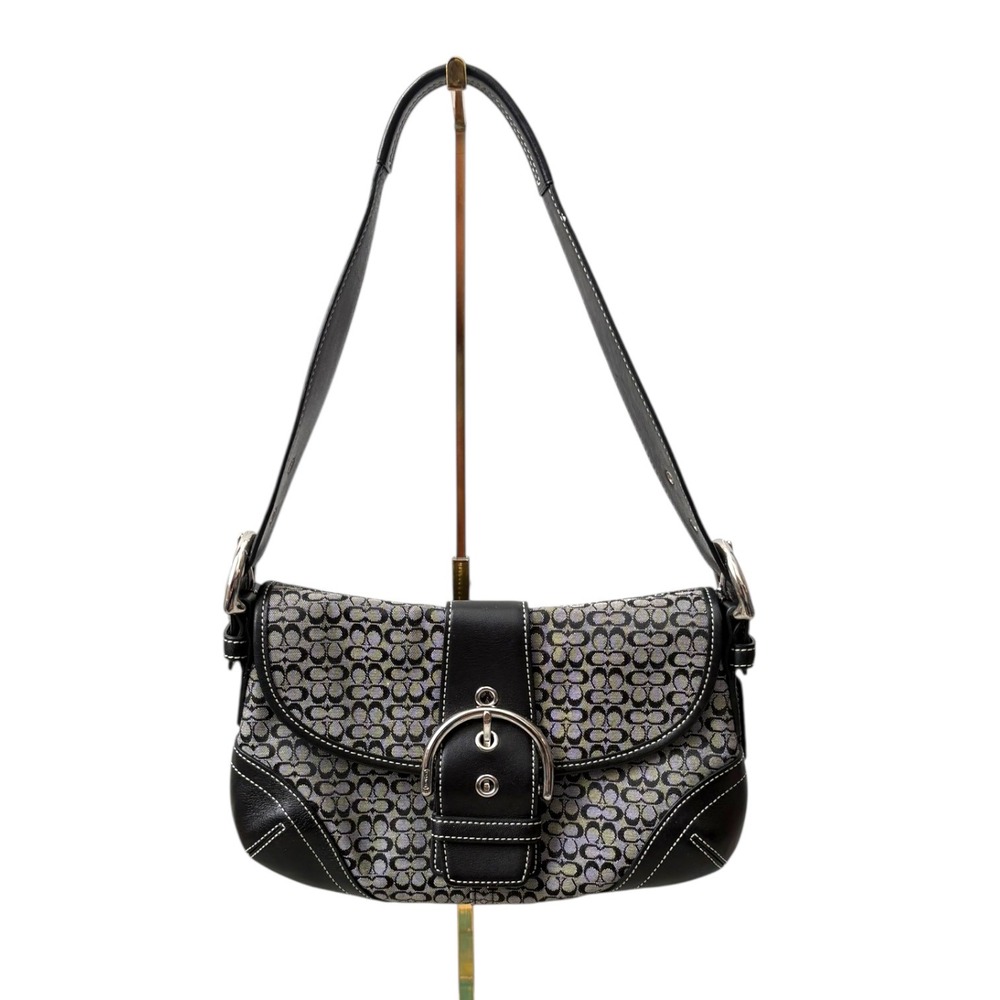 Coach Y2K Soho Signature Flap Bag Black Grey Jacquard Shoulder Bag 6818 Purse